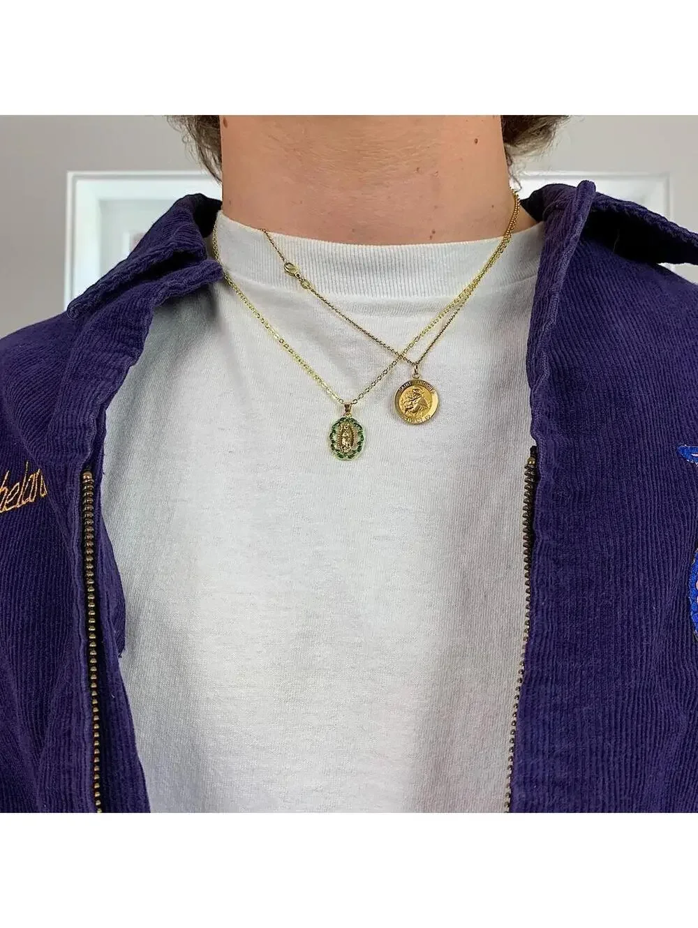 Y2K Gold Green Pendant Stone Necklace 19 Inch Unisex